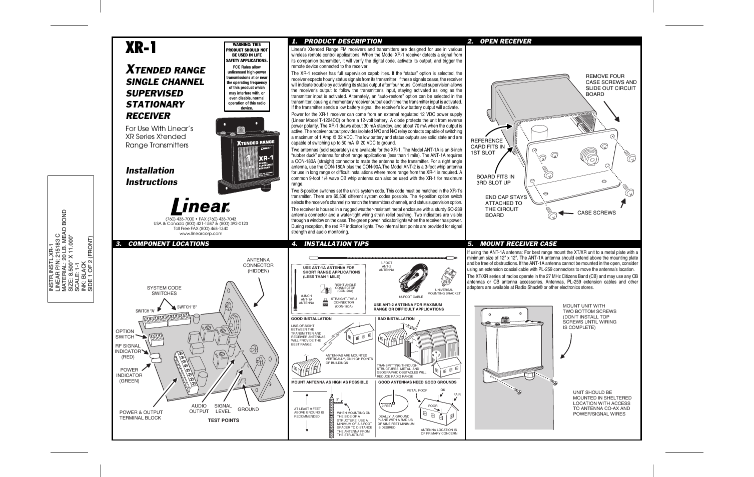 Linear XR-1 User Manual | 2 pages