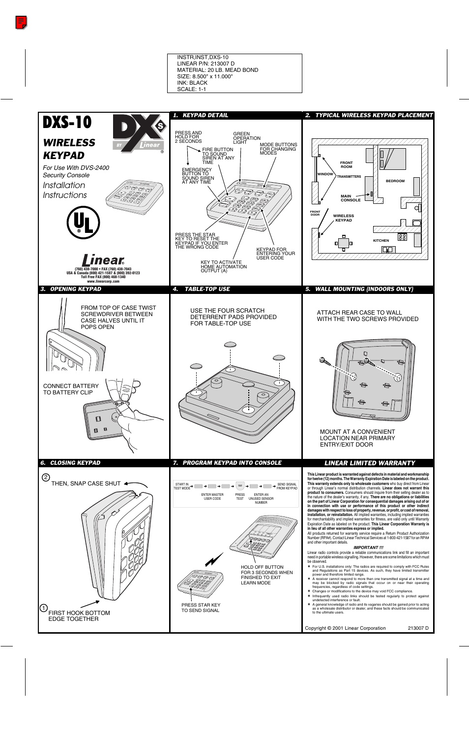 Linear DXS-10 User Manual | 1 page