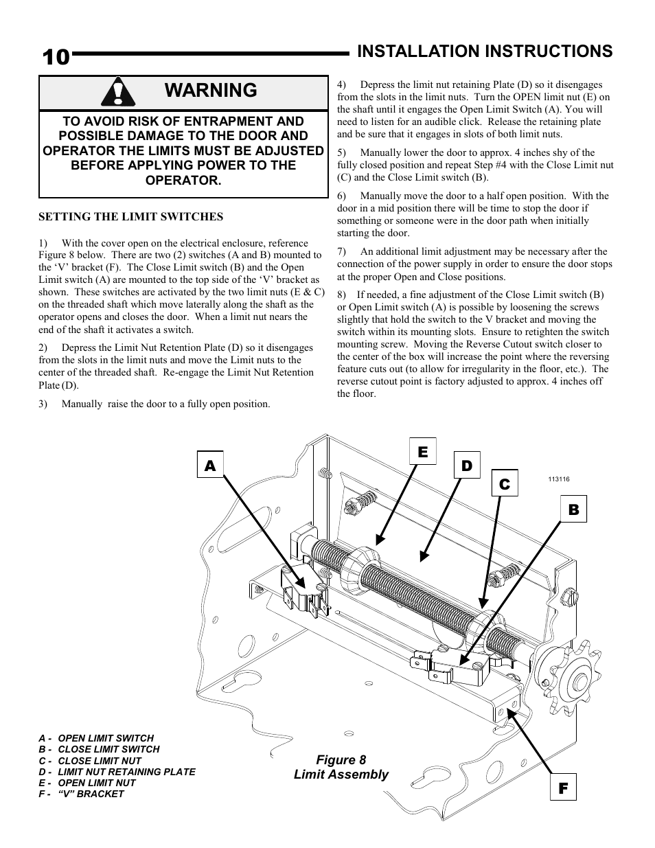 Warning, Installation instructions | Linear J-S User Manual | Page 10 / 26