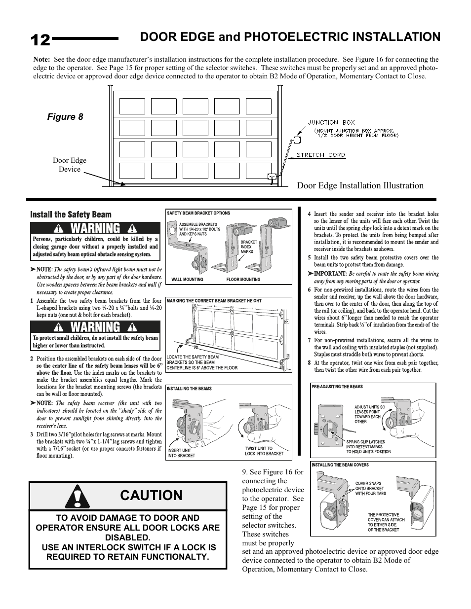 Caution, Door edge and photoelectric installation | Linear J-S User Manual | Page 12 / 26