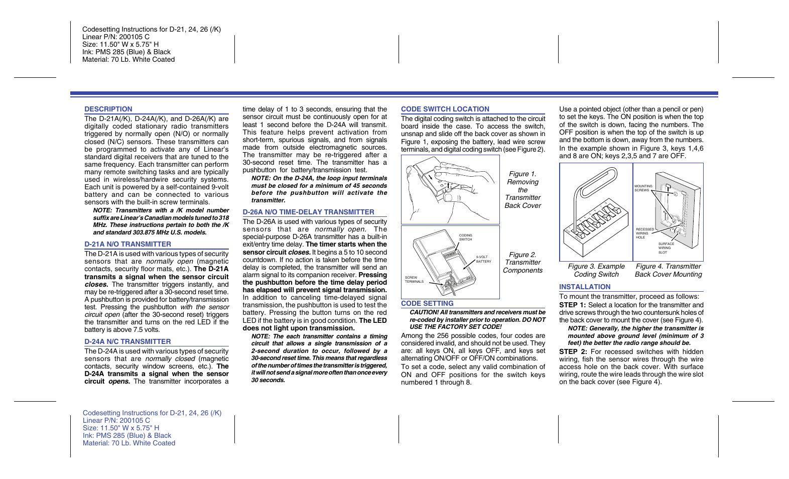 Linear D-26A(/K) User Manual | 2 pages