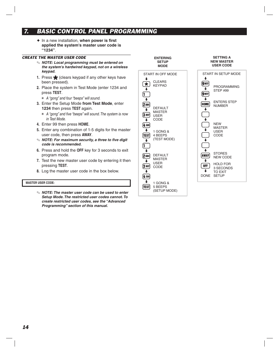 Basic control panel programming | Linear DUAL 824 User Manual | Page 16 / 48