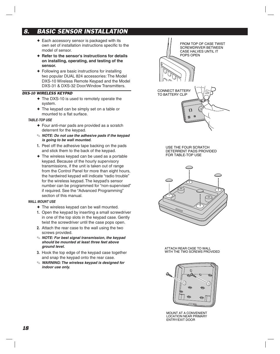 Basic sensor installation | Linear DUAL 824 User Manual | Page 20 / 48
