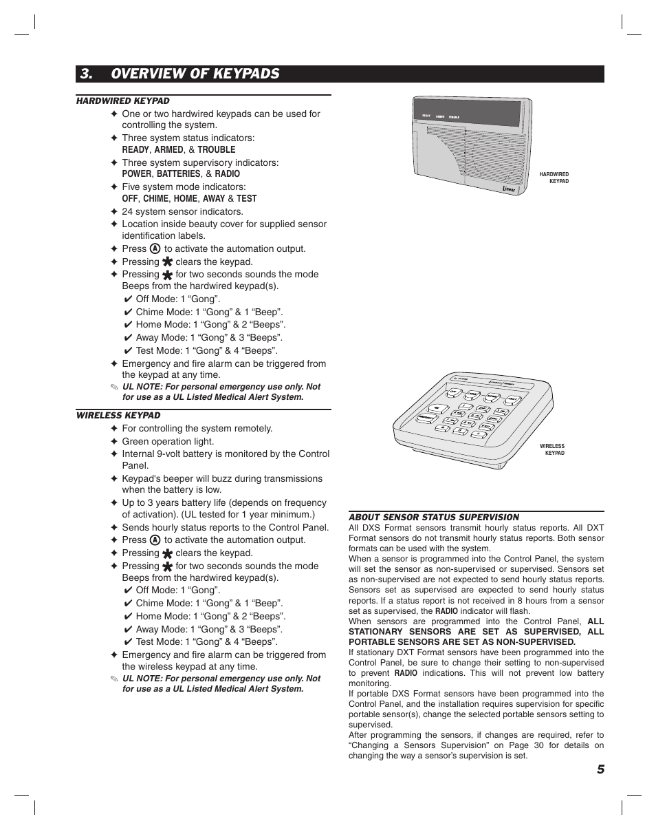 Overview of keypads | Linear DUAL 824 User Manual | Page 7 / 48