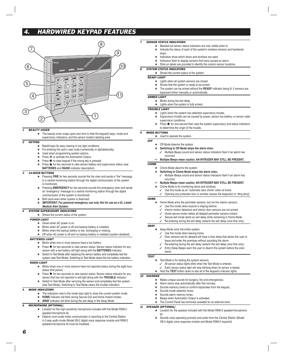 Hardwired keypad features | Linear DUAL 824 User Manual | Page 8 / 48