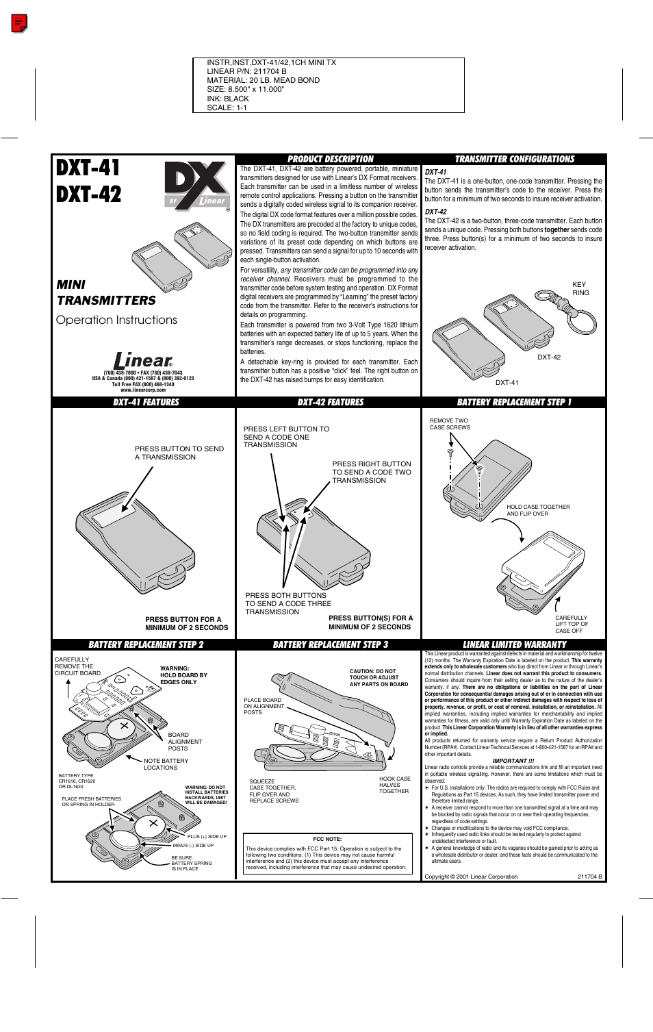 Linear DXT-42 User Manual | 1 page