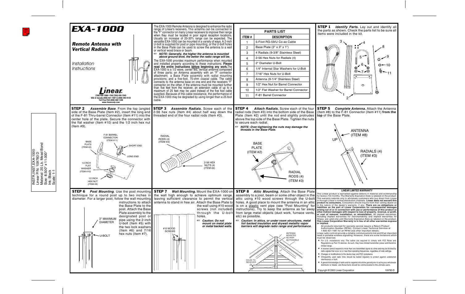 Linear EXA-1000 User Manual | 1 page