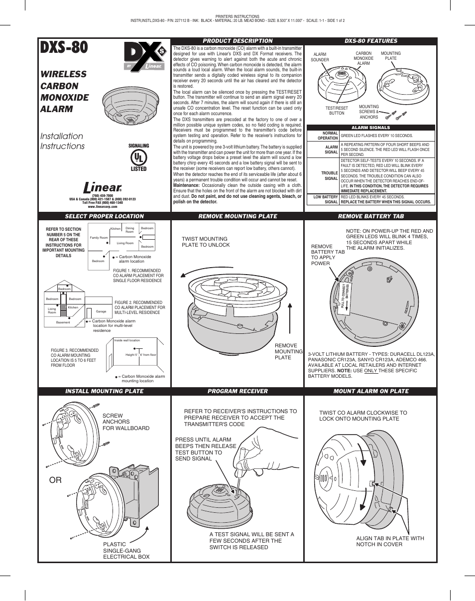 Linear DXS-80 User Manual | 2 pages