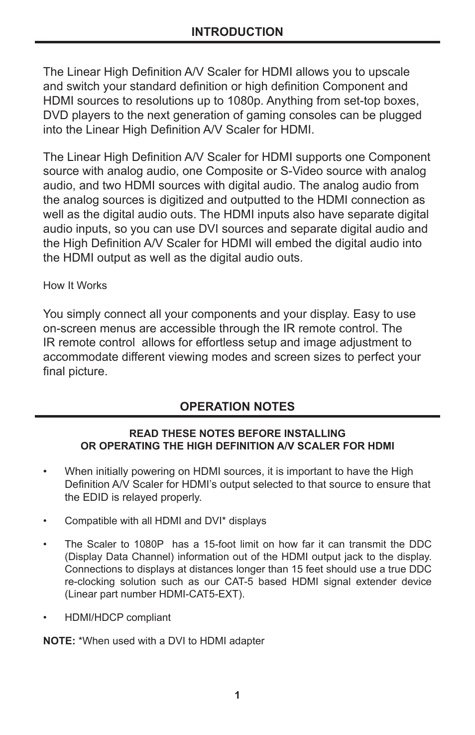 Linear High Definition A/V Scaler for HDMI SCALER-2-1080P User Manual | Page 5 / 24