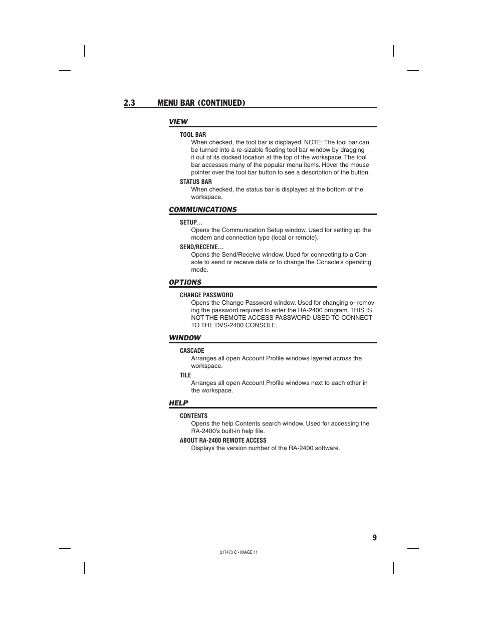 3 menu bar (continued) | Linear REMOTE ACCESS SOFTWARE DVS-1200 User Manual | Page 11 / 48