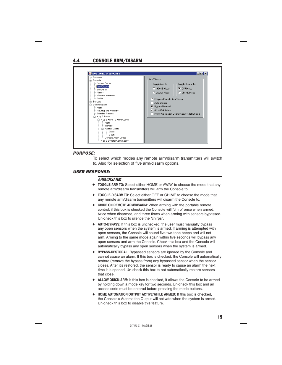 4 console arm/disarm | Linear REMOTE ACCESS SOFTWARE DVS-1200 User Manual | Page 21 / 48