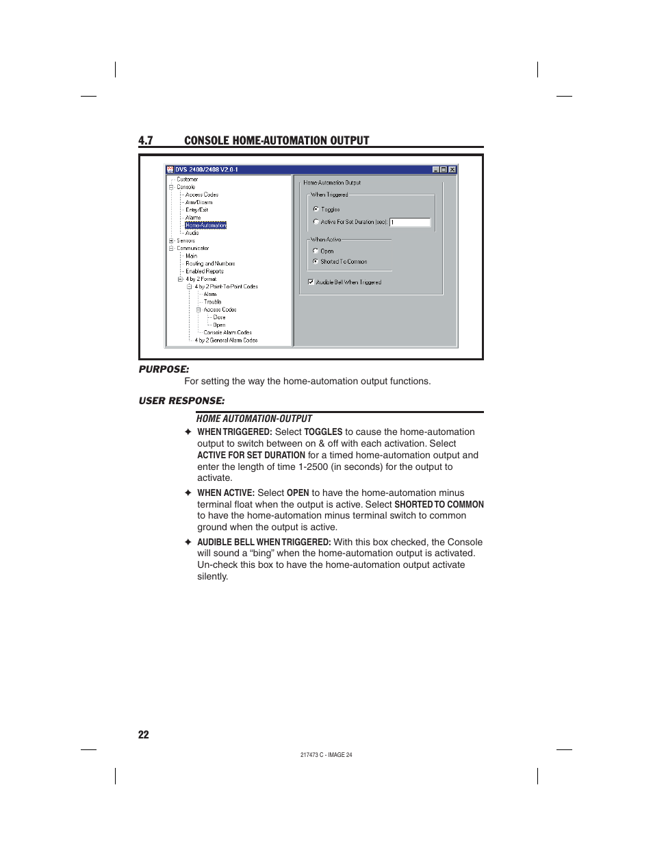 7 console home-automation output | Linear REMOTE ACCESS SOFTWARE DVS-1200 User Manual | Page 24 / 48