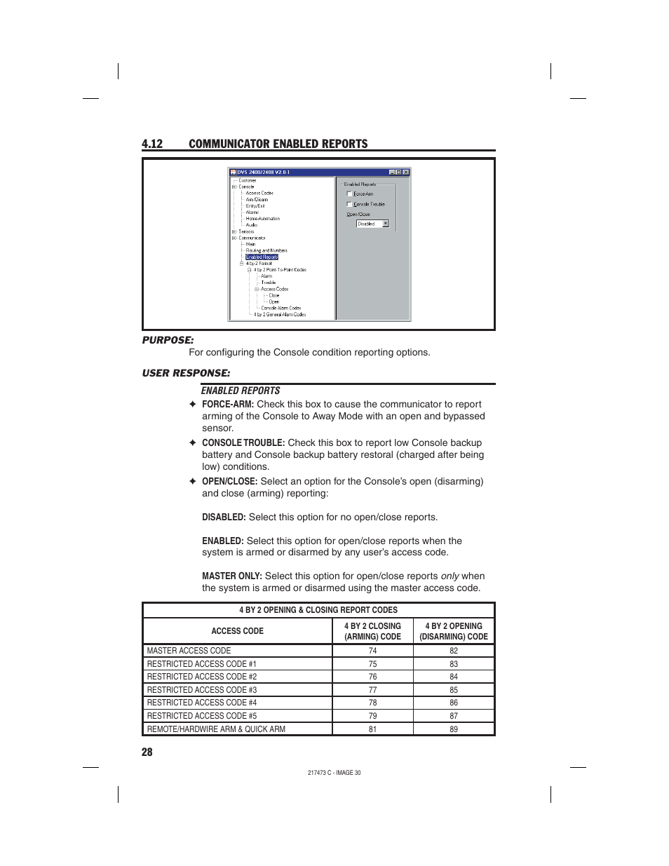 12 communicator enabled reports | Linear REMOTE ACCESS SOFTWARE DVS-1200 User Manual | Page 30 / 48