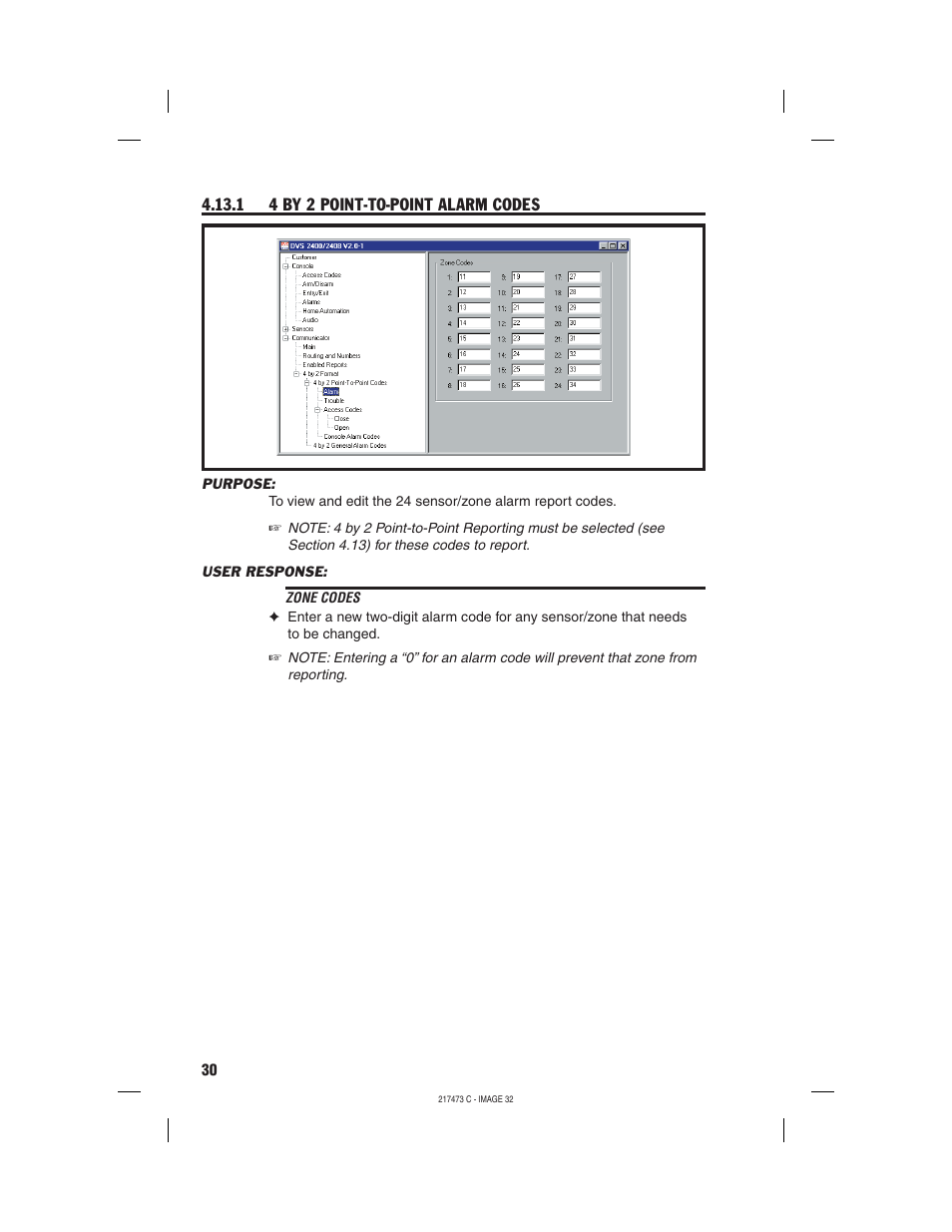1 4 by 2 point-to-point alarm codes | Linear REMOTE ACCESS SOFTWARE DVS-1200 User Manual | Page 32 / 48