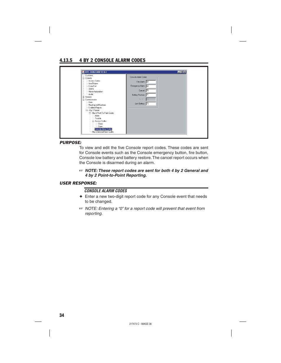5 4 by 2 console alarm codes | Linear REMOTE ACCESS SOFTWARE DVS-1200 User Manual | Page 36 / 48