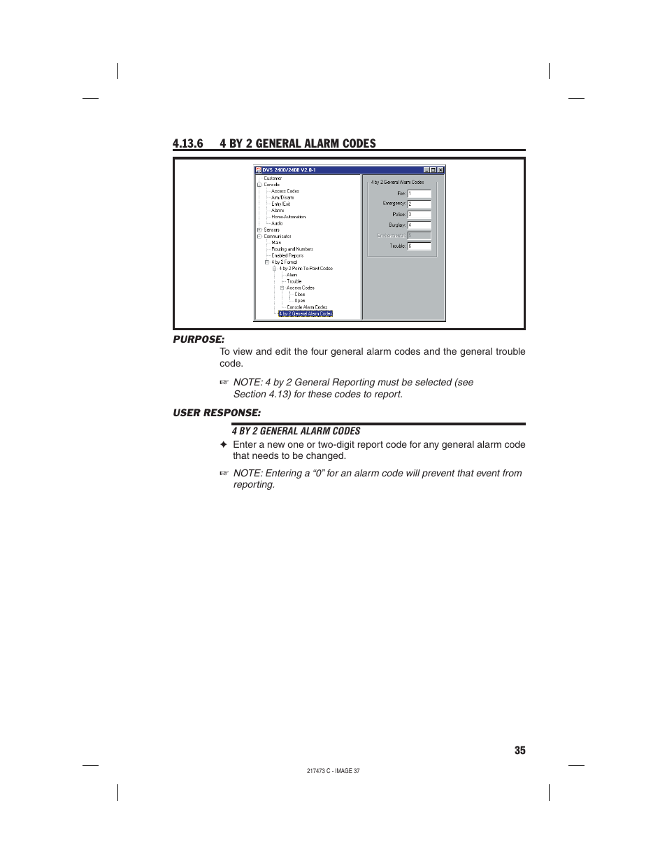 6 4 by 2 general alarm codes | Linear REMOTE ACCESS SOFTWARE DVS-1200 User Manual | Page 37 / 48