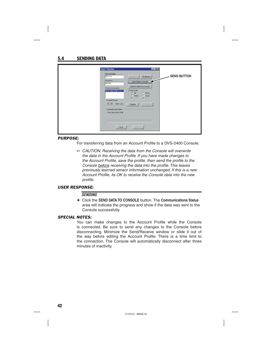 4 sending data | Linear REMOTE ACCESS SOFTWARE DVS-1200 User Manual | Page 44 / 48