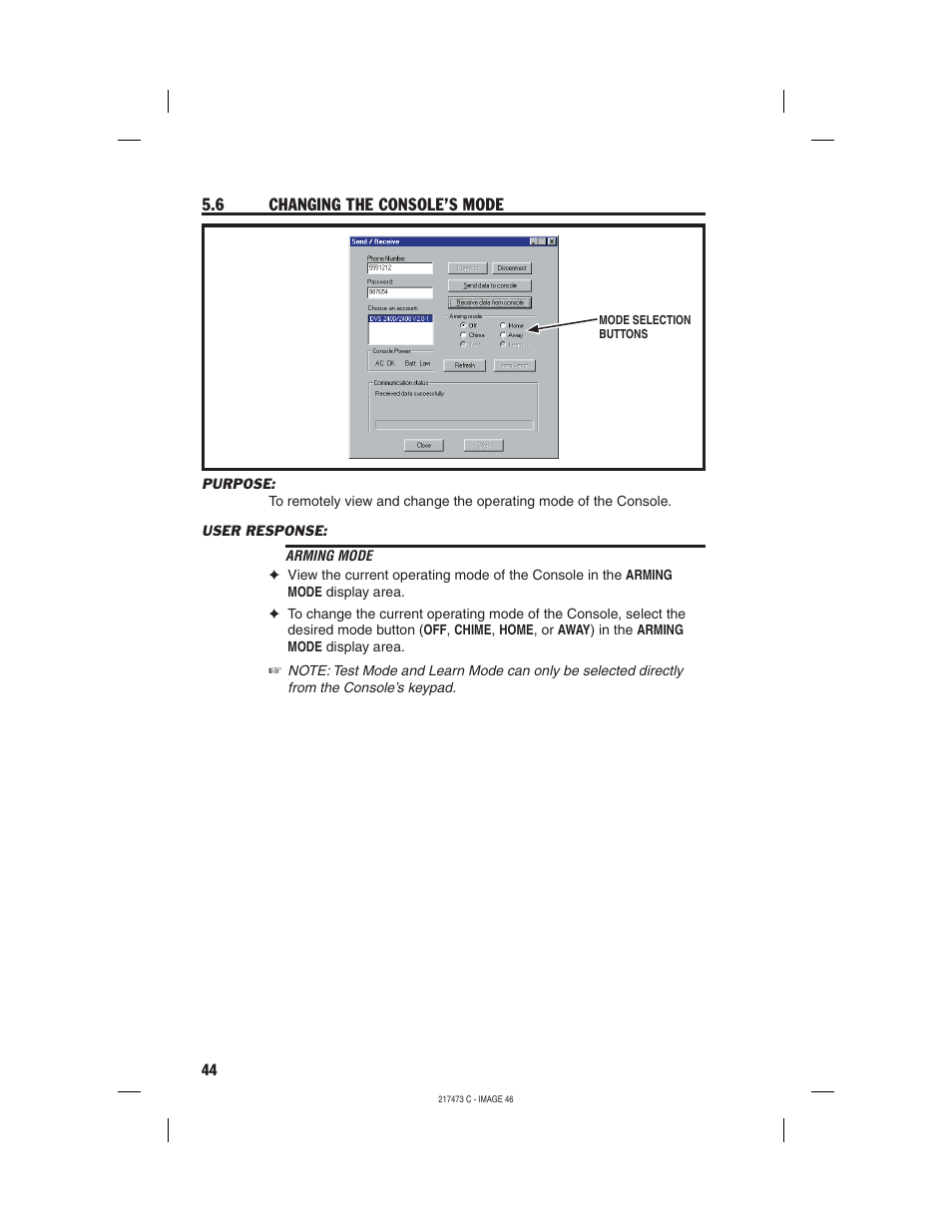 6 changing the console’s mode | Linear REMOTE ACCESS SOFTWARE DVS-1200 User Manual | Page 46 / 48