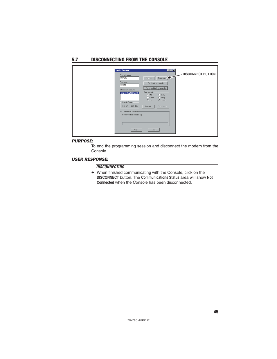 7 disconnecting from the console | Linear REMOTE ACCESS SOFTWARE DVS-1200 User Manual | Page 47 / 48