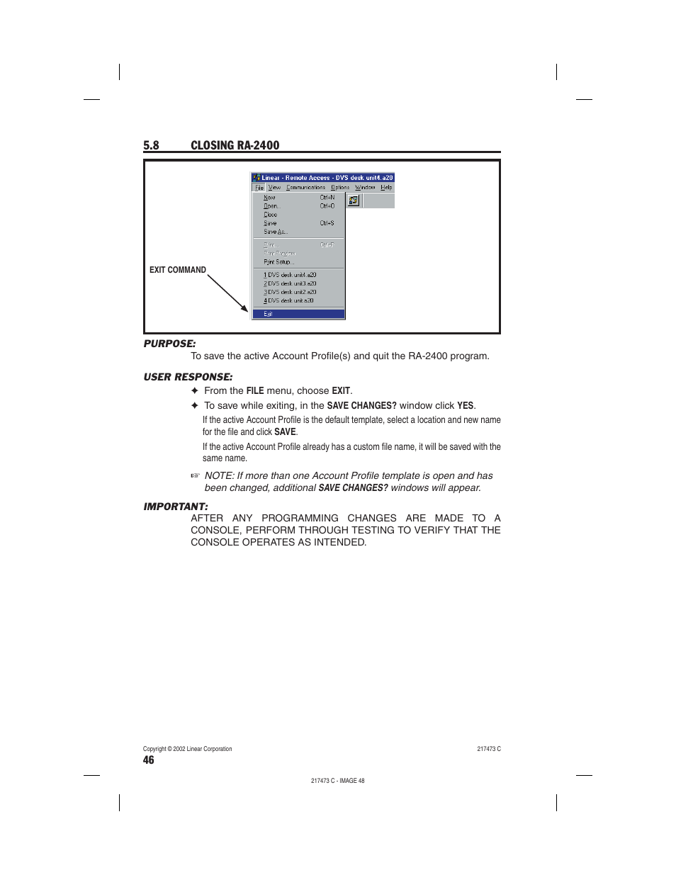 Linear REMOTE ACCESS SOFTWARE DVS-1200 User Manual | Page 48 / 48