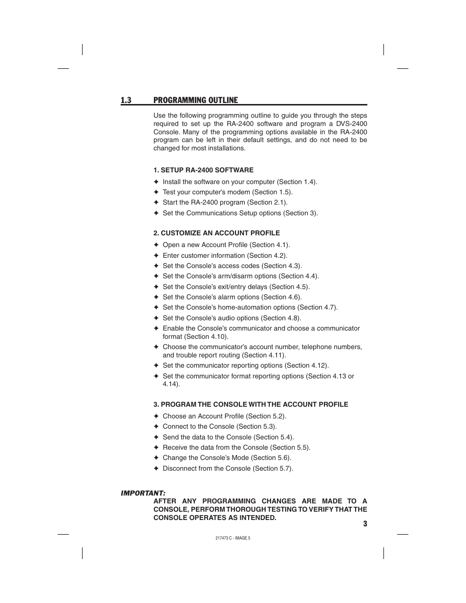 3 programming outline | Linear REMOTE ACCESS SOFTWARE DVS-1200 User Manual | Page 5 / 48