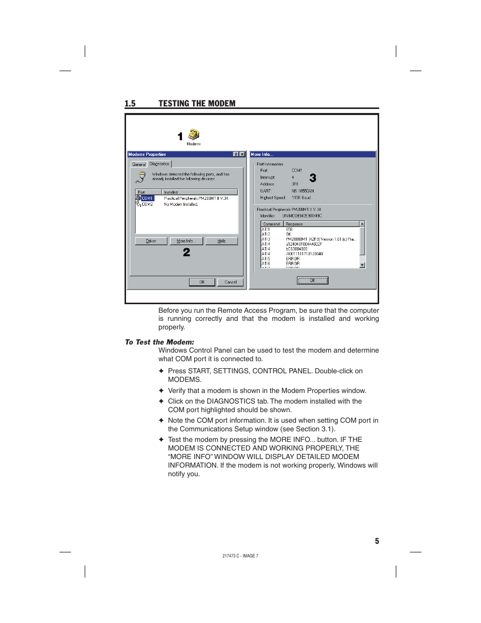 5 testing the modem | Linear REMOTE ACCESS SOFTWARE DVS-1200 User Manual | Page 7 / 48