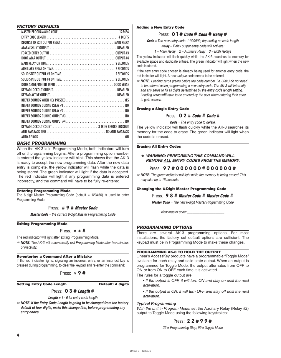 Linear Digital Keyless Entry System AK-3 User Manual | Page 6 / 8