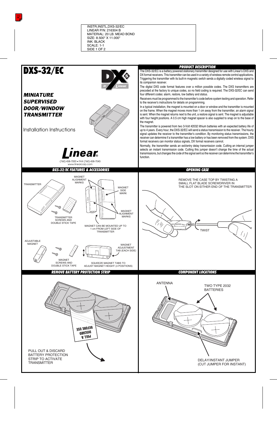 Linear DXS-32/EC User Manual | 2 pages