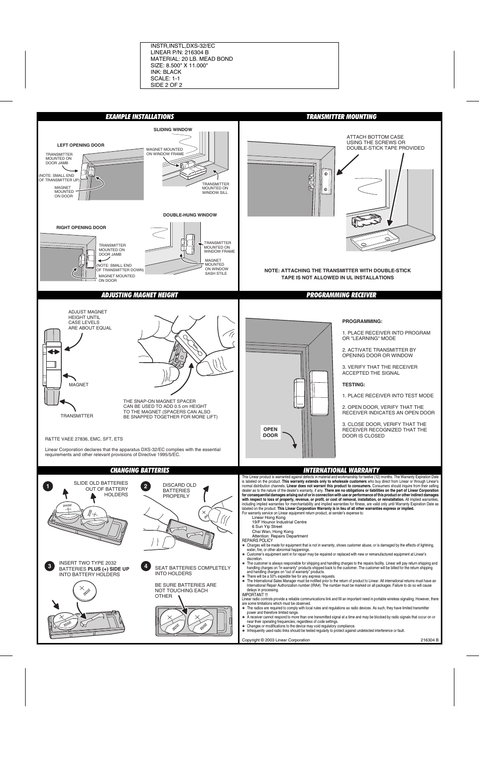 Linear DXS-32/EC User Manual | Page 2 / 2