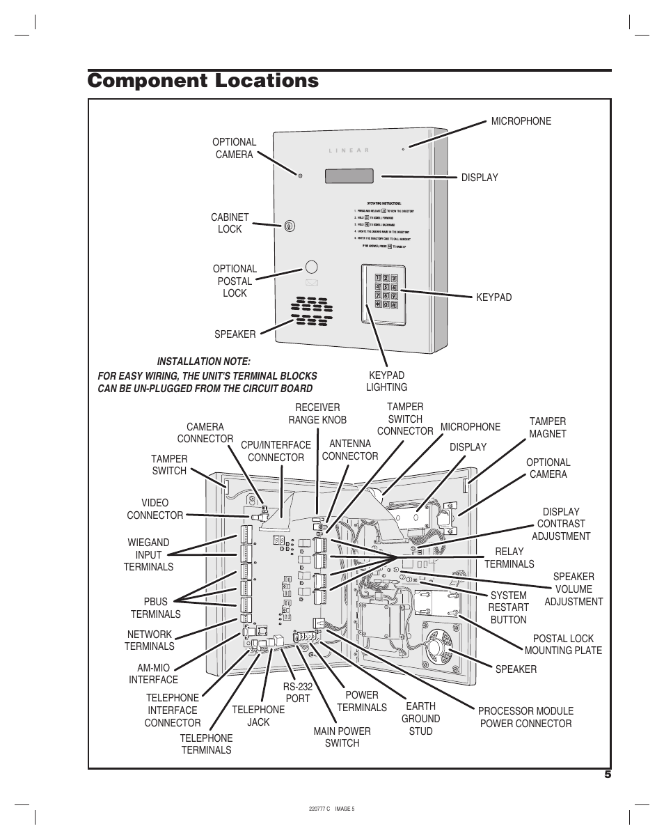 Component locations | Linear AE-1000 User Manual | Page 5 / 20