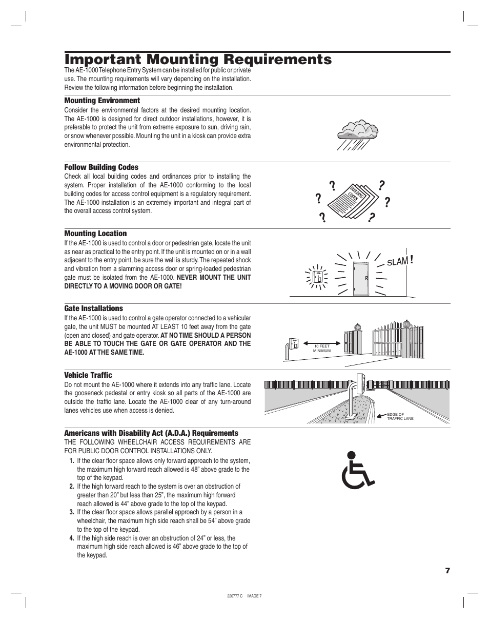 Important mounting requirements | Linear AE-1000 User Manual | Page 7 / 20