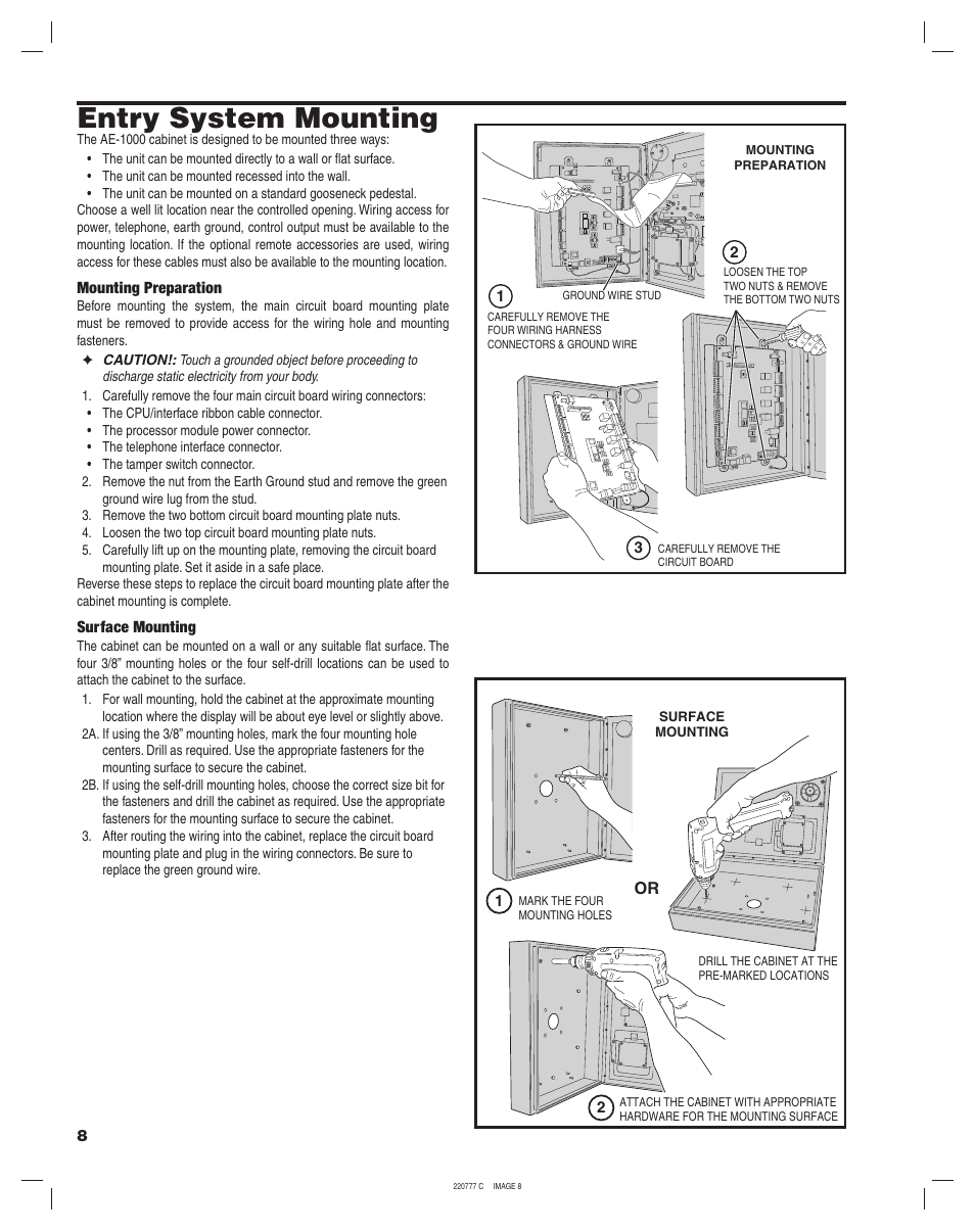 Entry system mounting | Linear AE-1000 User Manual | Page 8 / 20