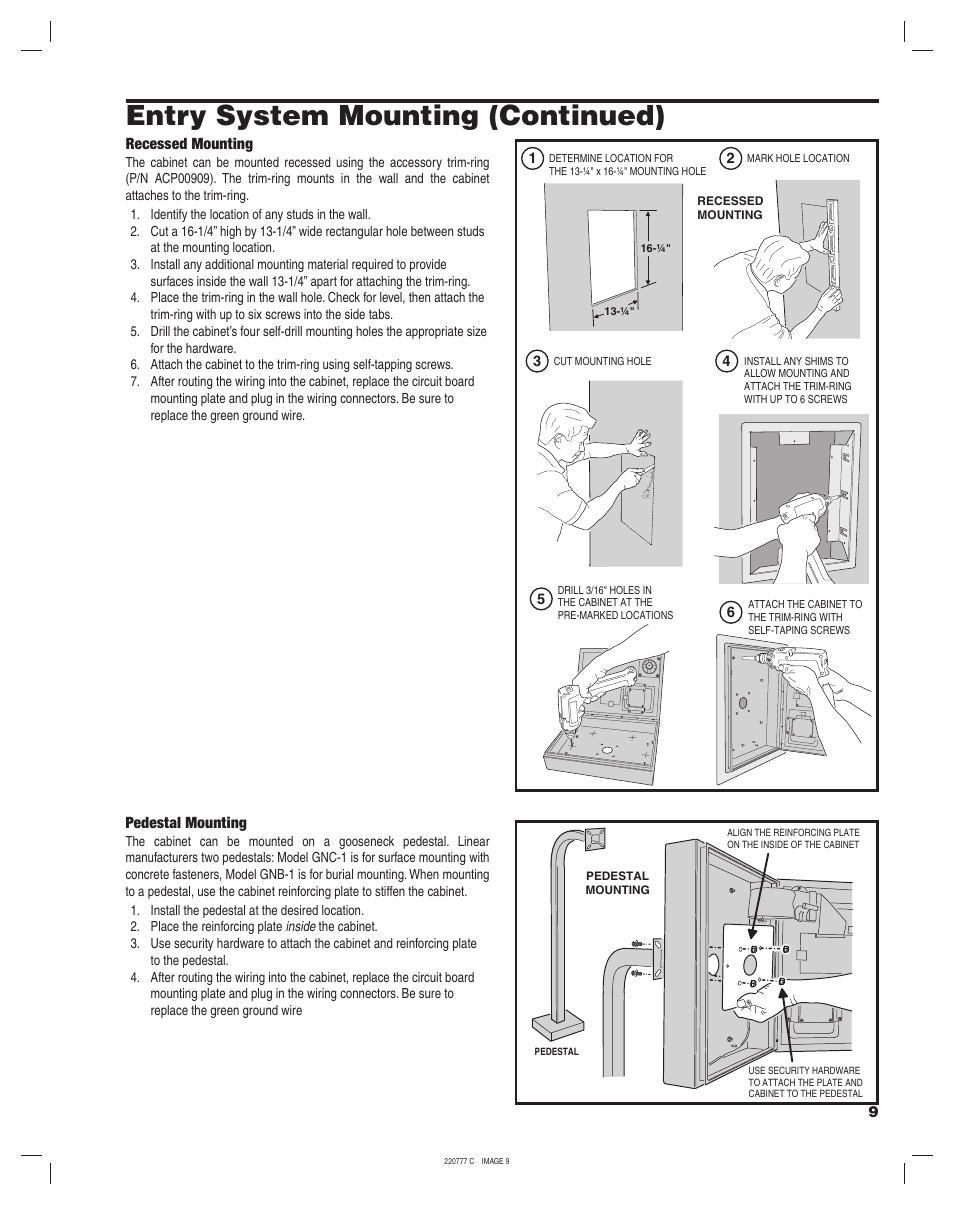 Entry system mounting (continued) | Linear AE-1000 User Manual | Page 9 / 20