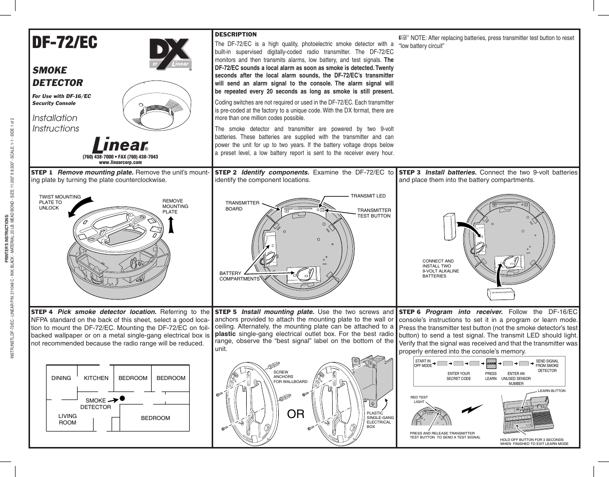 Linear DF-72/EC User Manual | 2 pages