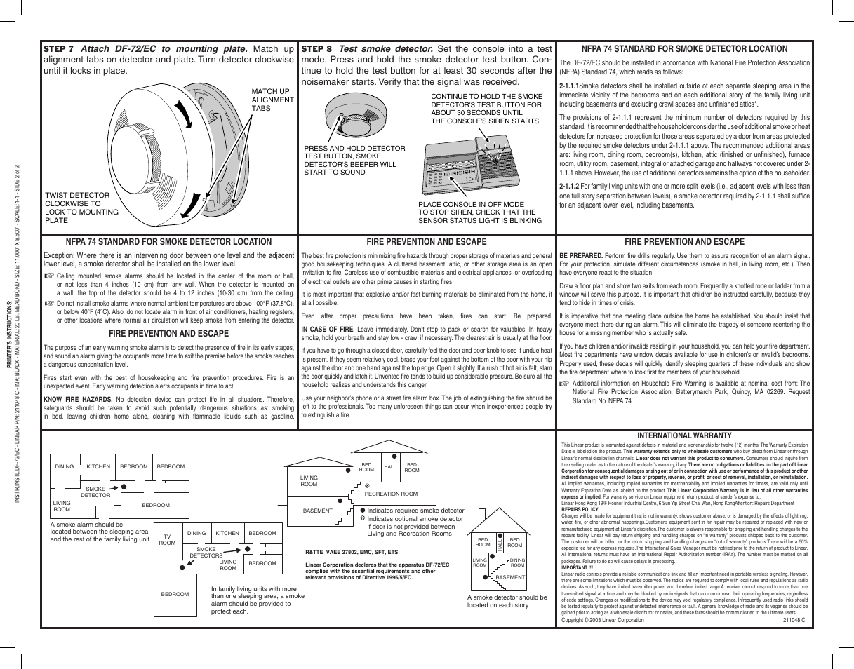 Emergency | Linear DF-72/EC User Manual | Page 2 / 2