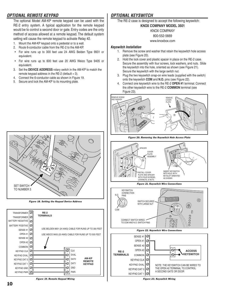 Optional remote keypad, Optional keyswitch | Linear RE-2 User Manual | Page 12 / 28