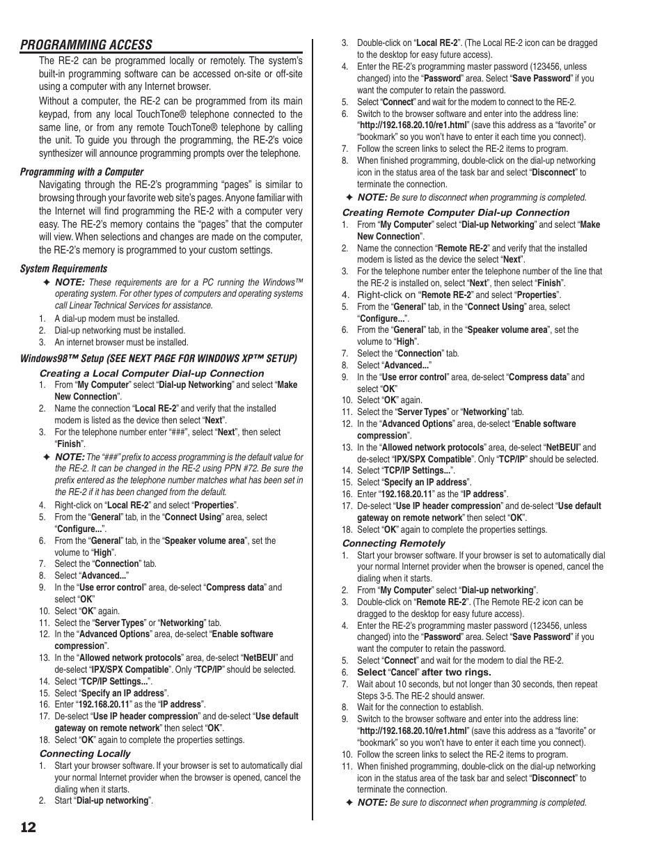 Programming access | Linear RE-2 User Manual | Page 14 / 28