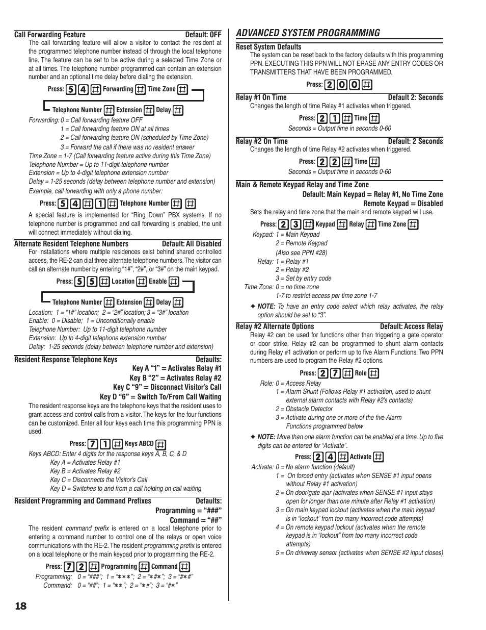 Advanced system programming | Linear RE-2 User Manual | Page 20 / 28