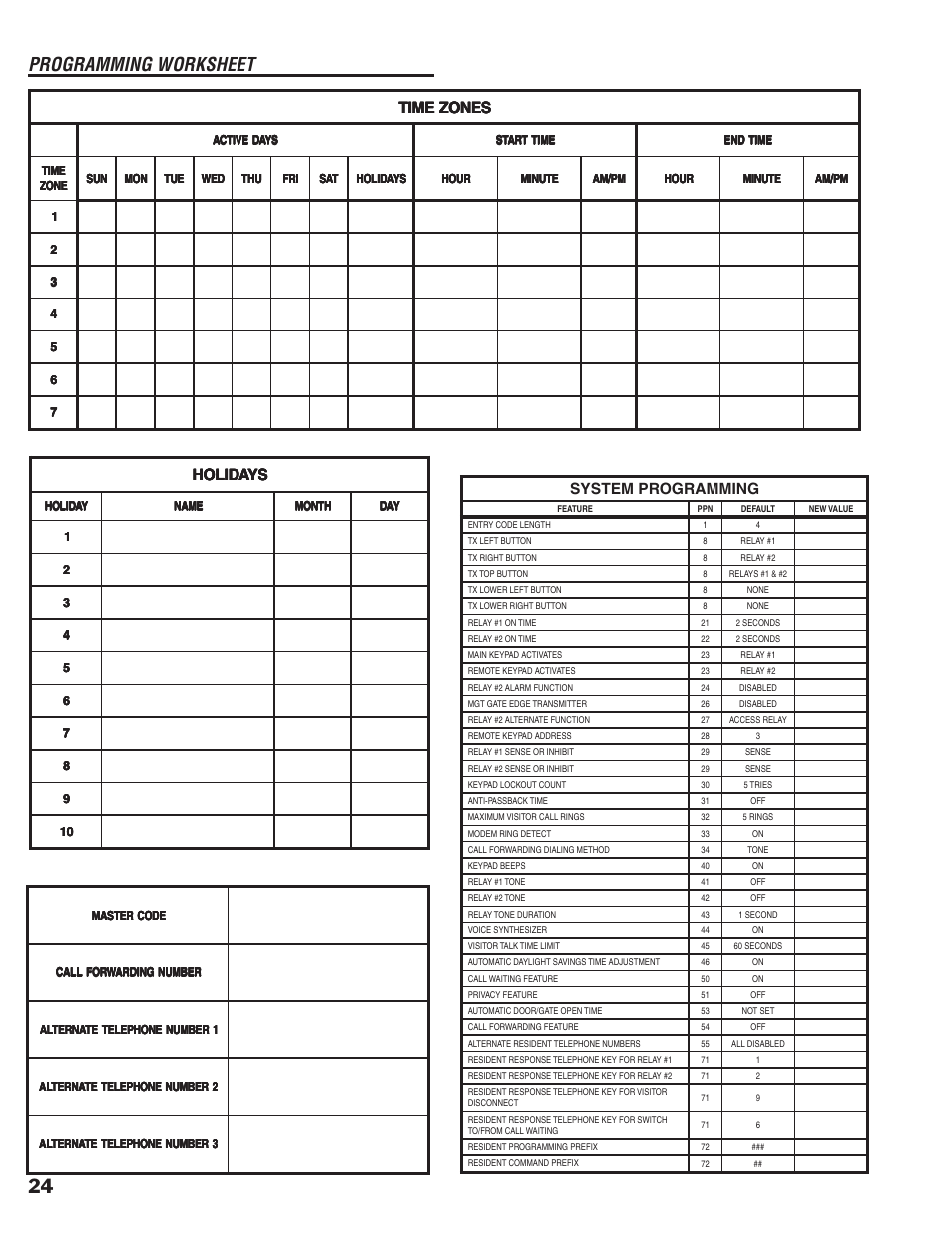 Programming worksheet | Linear RE-2 User Manual | Page 26 / 28