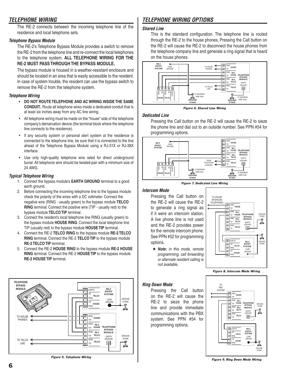 Telephone wiring, Telephone wiring options, Typical telephone wiring | Linear RE-2 User Manual | Page 8 / 28