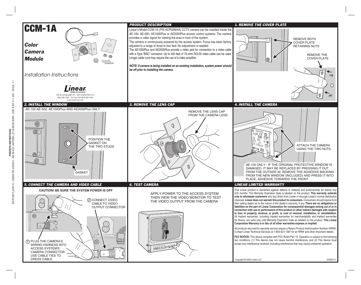 Linear CCM-1A User Manual | 1 page