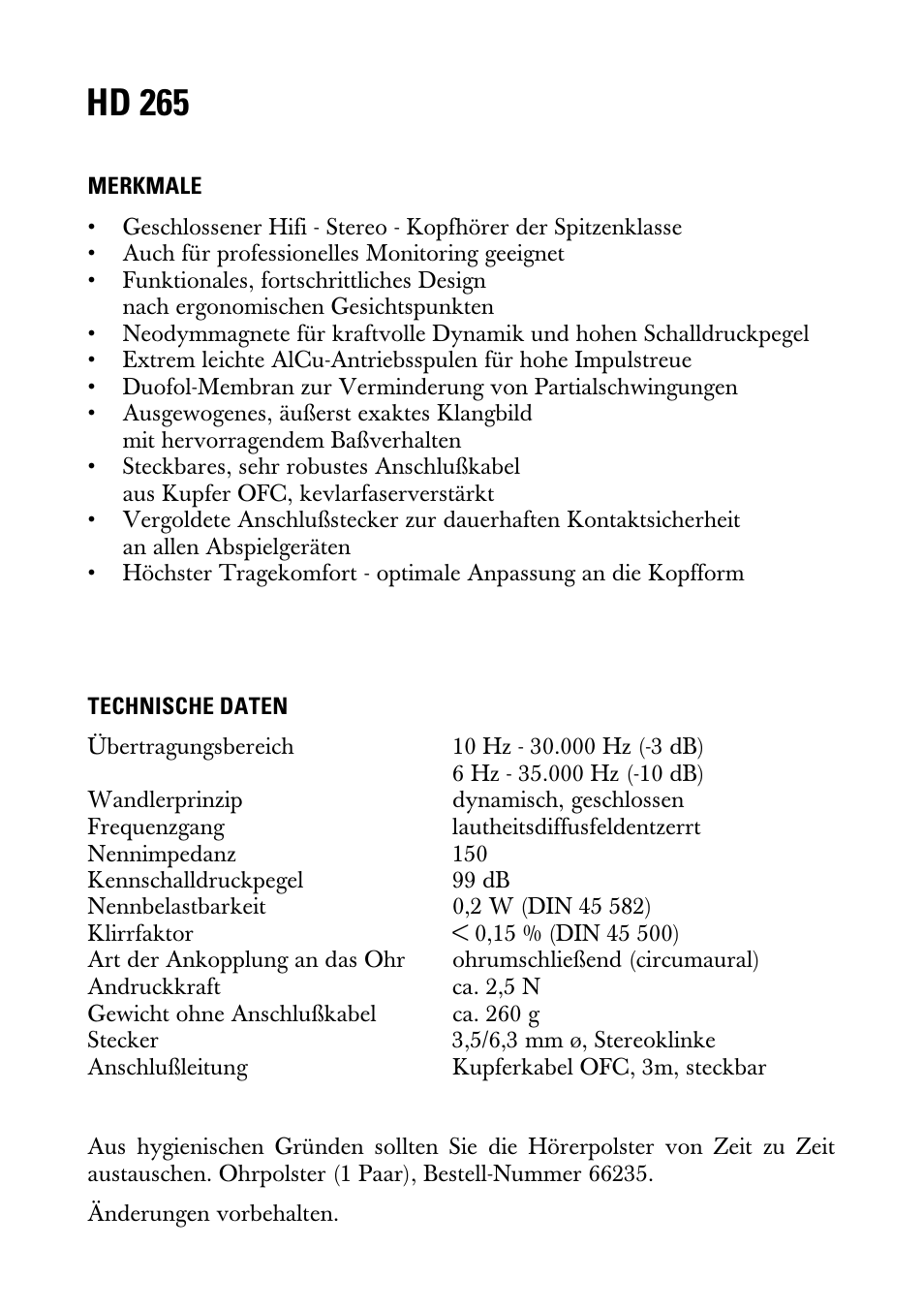 Gebrauchsanleitung, Hd 265 | Linear HD 265 User Manual | Page 2 / 8