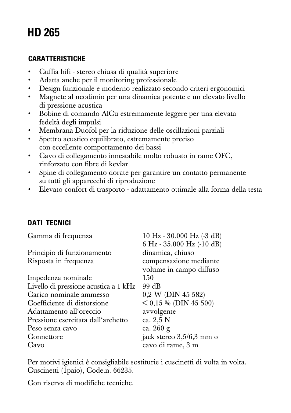 Istruzioni per l'uso, Hd 265 | Linear HD 265 User Manual | Page 5 / 8
