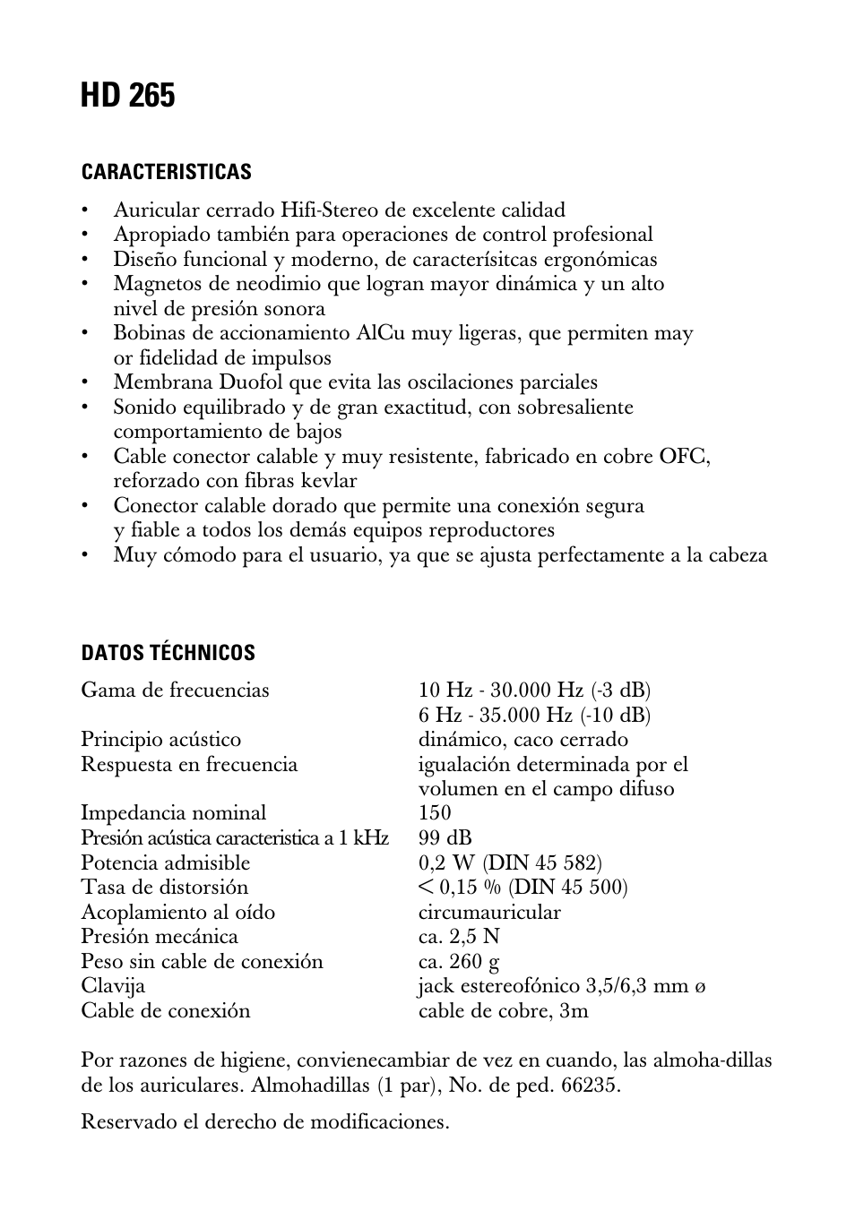 Modo de empleo, Hd 265 | Linear HD 265 User Manual | Page 6 / 8