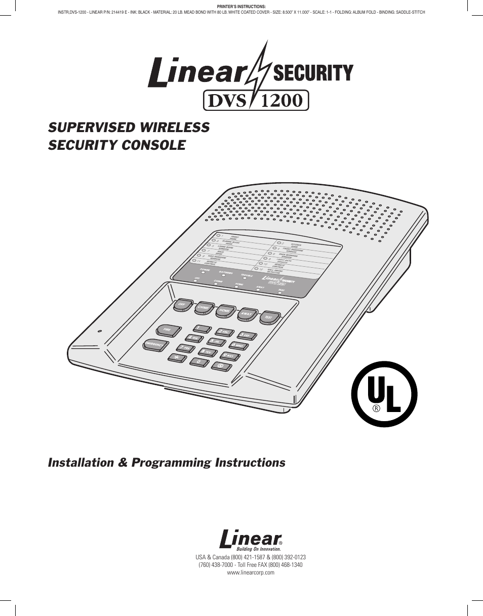 Linear DVS-1200 User Manual | 44 pages