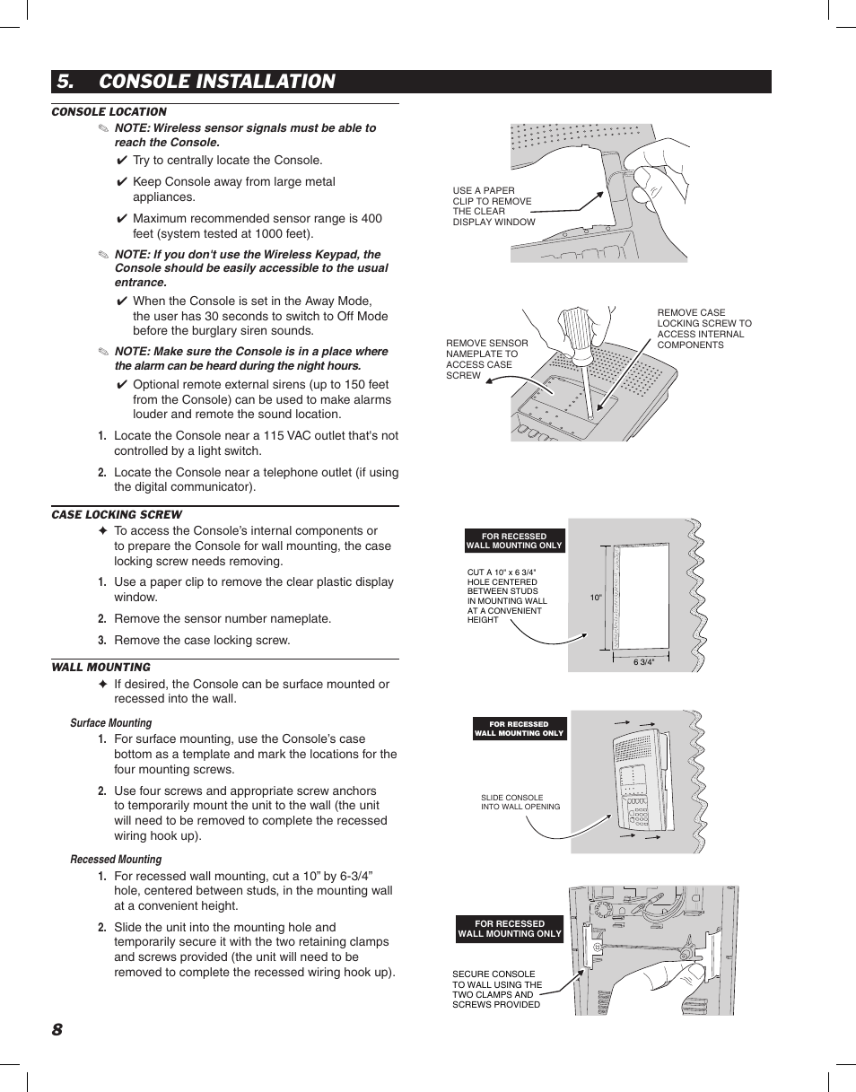 Console installation | Linear DVS-1200 User Manual | Page 10 / 44
