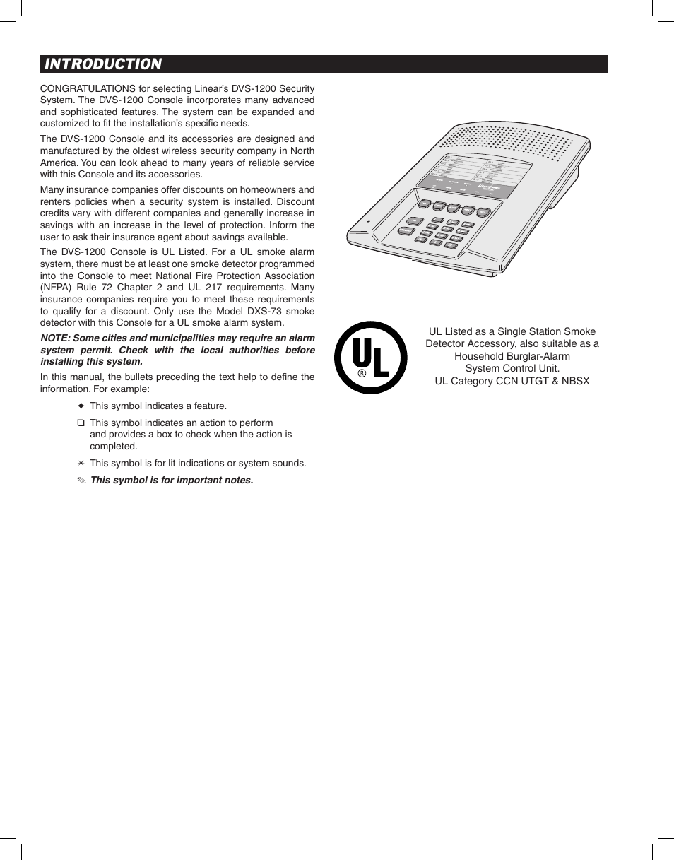 Introduction | Linear DVS-1200 User Manual | Page 2 / 44