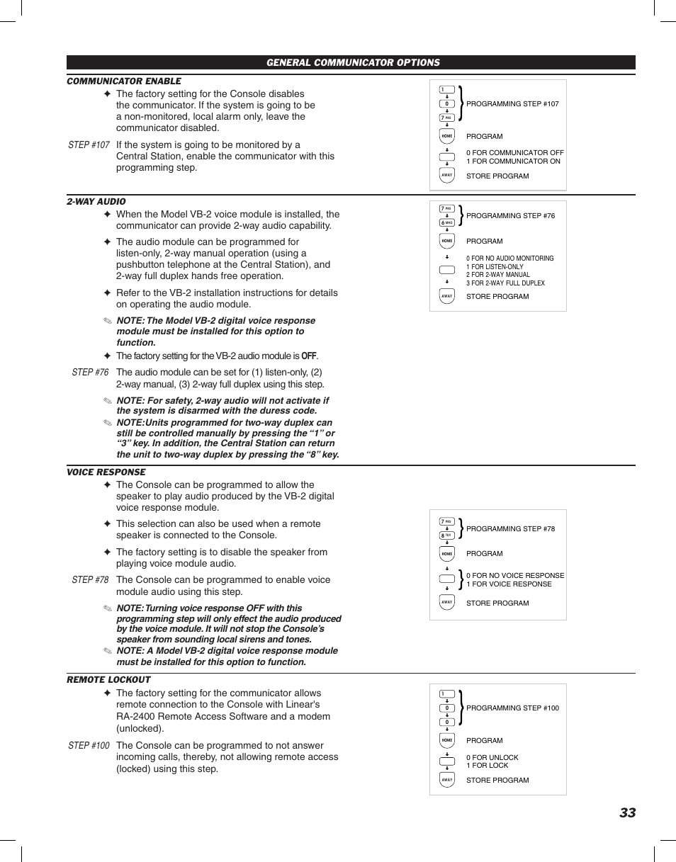 General communicator options | Linear DVS-1200 User Manual | Page 35 / 44