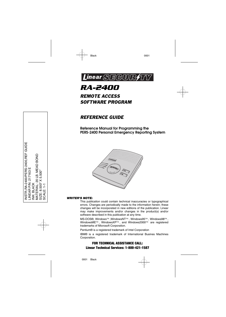 Linear PERS-2400 PERSONAL EMERGENCY REPORTING SYSTEM RA-2400 User Manual | 40 pages