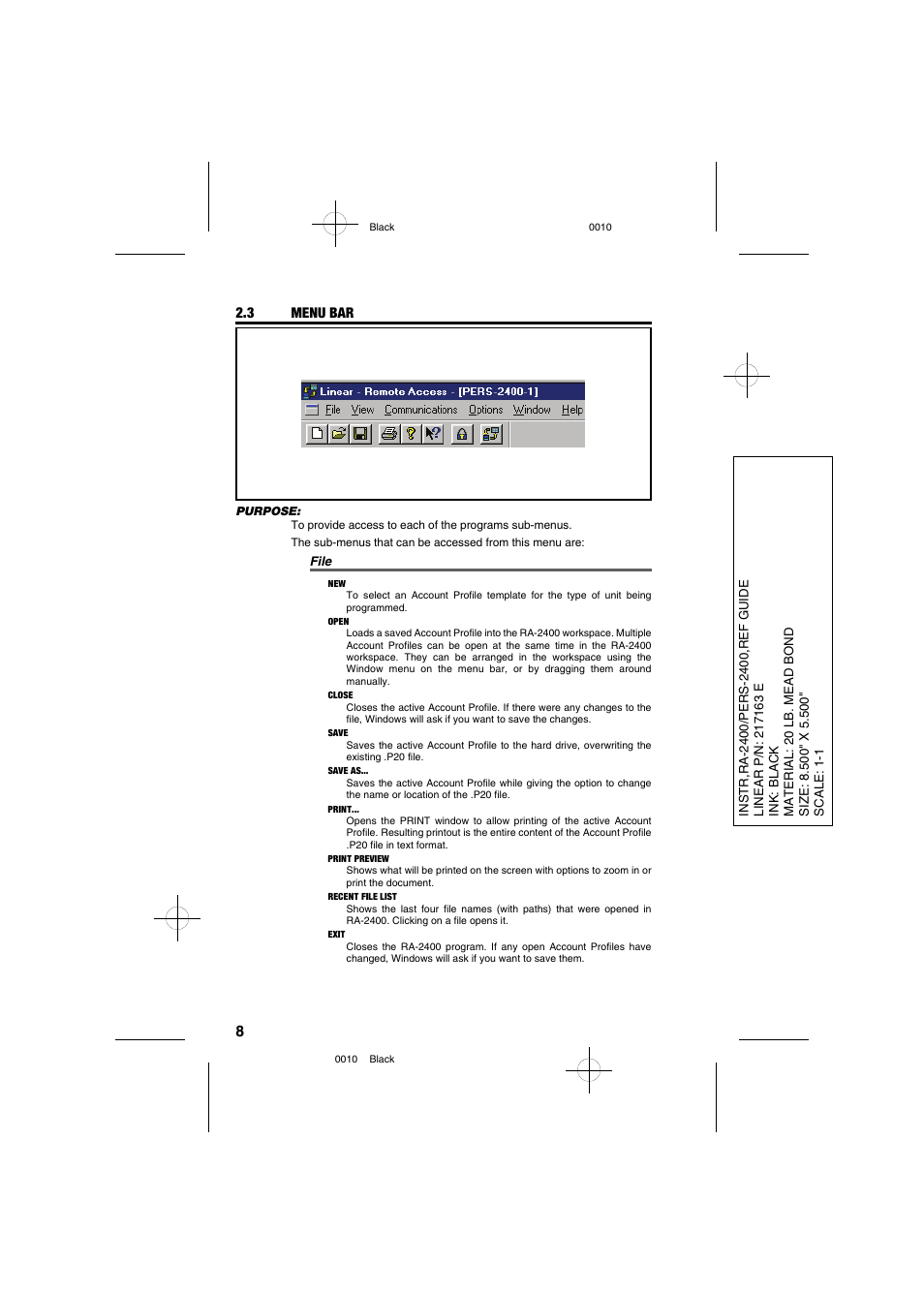 3 menu bar | Linear PERS-2400 PERSONAL EMERGENCY REPORTING SYSTEM RA-2400 User Manual | Page 10 / 40